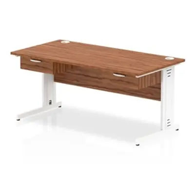 Impulse 1600x800 Desk Walnut/White Cable Managed 2x1 Drawer Fixed Peds