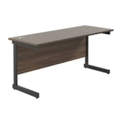 1600x600 Single Upright Rectangular Desk Dark Walnut-Black