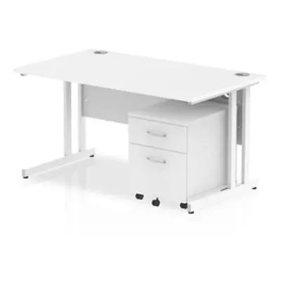 Impulse 1400x800mm Desk White Top White Cantilever Leg and Mobile Ped