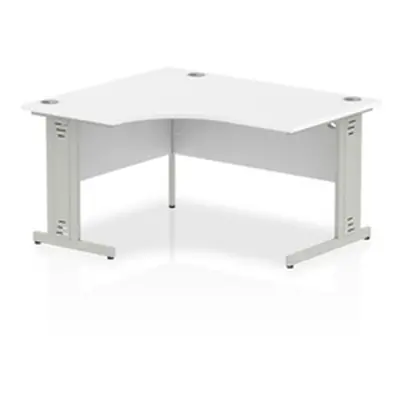 Impulse 1400mm Left Crescent Desk White Top Silver Cable Managed Leg