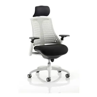 Flex Task Operator Chair White Frame Black Fabric Seat With M