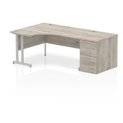 Impulse 1600 Left Crescent Desk Grey Oak Cantilever + Desk High Ped