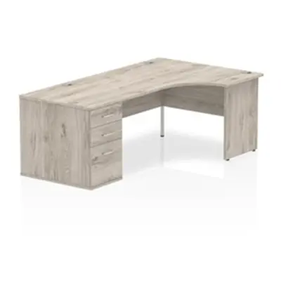 Impulse 1600mm Right Crescent Desk Grey Oak Panel Leg + Desk High Ped