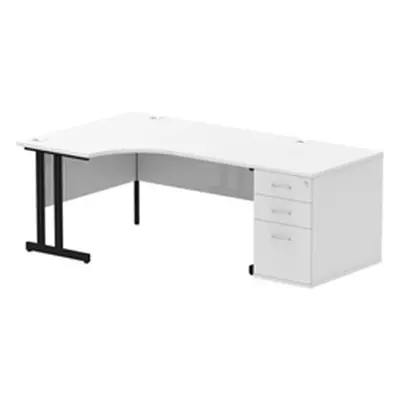 Impulse 1600 LH Crescent Desk White Black Cantilever 800 Desk High Ped