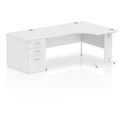 Impulse 1600 Right Crescent Desk White Cable Managed + Desk High Ped