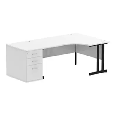 Impulse 1600 RH Crescent Desk White Black Cantilever 800 Desk High Ped