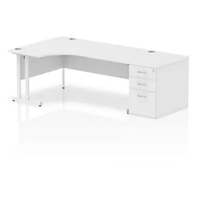 Impulse 1800mm Left Crescent Desk White Cantilever Leg + Desk High Ped