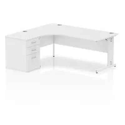 Impulse 1800 Left Crescent Desk White Cable Managed + Desk High Ped