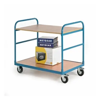 Shelf Truck; 2 Shelf; Fixed/Swivel Castors; Steel; 250kg; Blue/Veneer