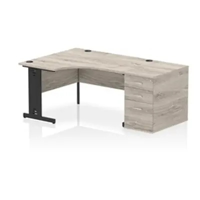 Impulse 1400 LH Crescent Desk Grey Oak/Black Cable Managed 800 DH Ped