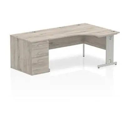 Impulse 1600mm Right Crescent Desk Grey Oak White Leg + Desk High Ped