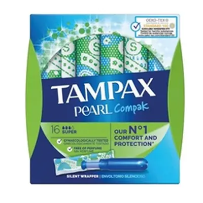 Tampax Compak Pearl Super Applicator Tampons Boxed x16 (Pack of 4)