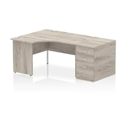 Impulse 1400 LH Crescent Desk Grey Oak Top Panel End 800 Desk High Ped