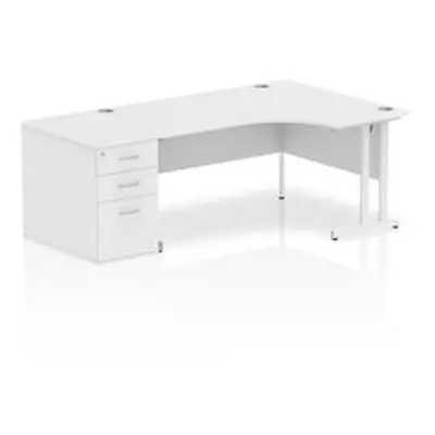 Impulse 1600 Right Crescent Desk White Cantilever Leg + Desk High Ped