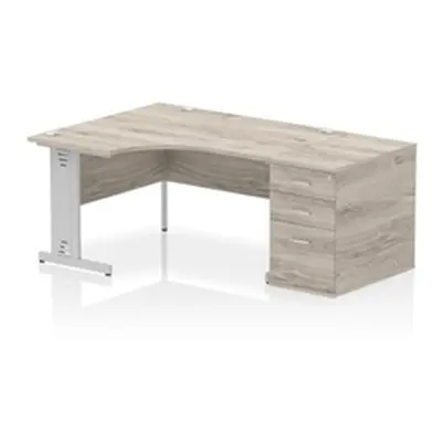 Impulse 1400 LH Crescent Desk Grey Oak/Silver Cable Managed 800 DH Ped