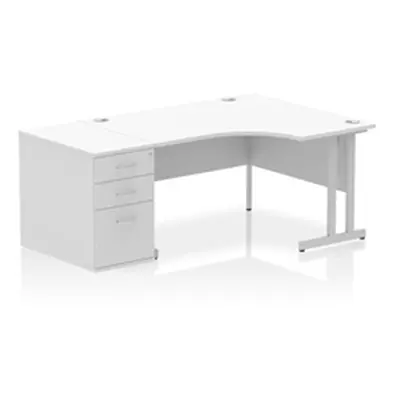 Impulse 1400 RH Crescent Desk Cantilever White/Silver 800 Desk Hi Ped