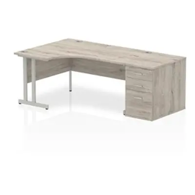 Impulse 1600mm Left Crescent Desk Grey Oak Silver Leg + Desk High Ped