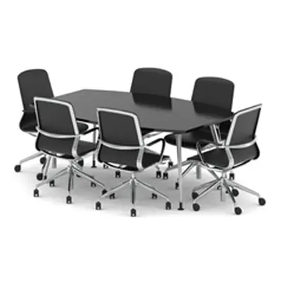 High Gloss 1800mm Writable Boardroom Table Black + 6 Executive Chairs