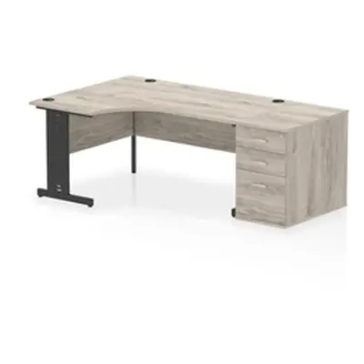 Impulse 1600 LH Crescent Desk Grey Oak/Black Cable Managed 800 DH Ped