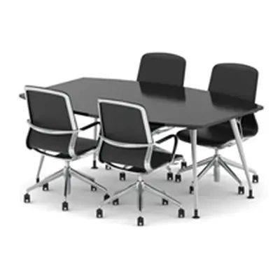 High Gloss 1800mm Writable Boardroom Table Black + 4 Executive Chairs