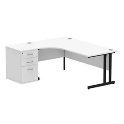 Impulse 1800 LH Crescent Desk White Black Cantilever 600 Desk High Ped