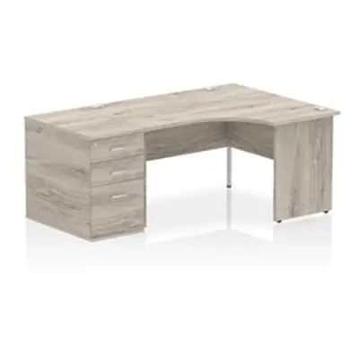 Impulse 1400 RH Crescent Desk Grey Oak Top Panel End 800 Desk High Ped