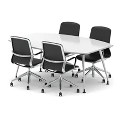 High Gloss 1800mm Writable Boardroom Table White + 4 Executive Chairs