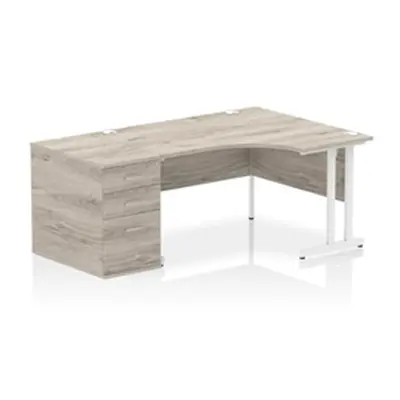 Impulse 1400 RH Crescent Desk Cantilever Leg Grey Oak/White 800 DH Ped