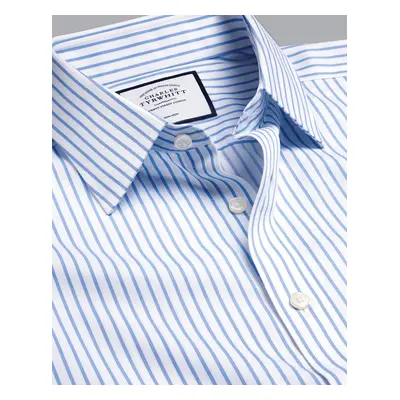 Men's Non-Iron Twill Stripe Cotton Formal Shirt - Cornflower Blue Single Cuff, by Charles Tyrwhi