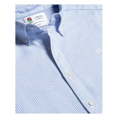 Men's England Rugby Washed Oxford Stripe Cotton Shirt - Blue & White Single Cuff, by Charles Tyr