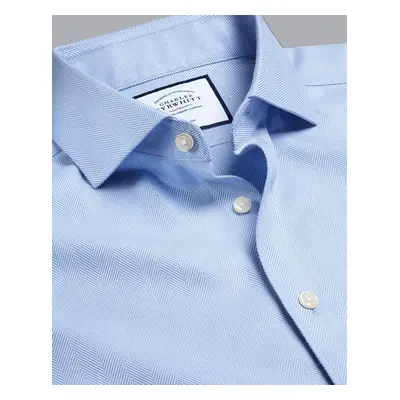 Men's Cutaway Collar Non-Iron Herringbone Cotton Formal Shirt - Sky Blue Single Cuff, by Charles