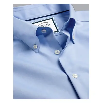 Men's Non-Iron Pinpoint Oxford Cotton Formal Shirt - Sky Blue Single Cuff, by Charles Tyrwhitt