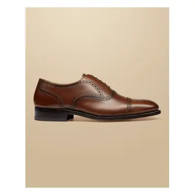 Men's Leather Oxford Brogue Shoes - Dark Tan Brown, by Charles Tyrwhitt