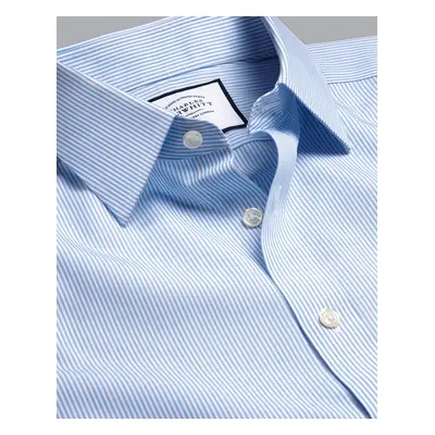 Men's Non-Iron Bengal Stripe Cotton Formal Shirt - Sky Blue Single Cuff, by Charles Tyrwhitt