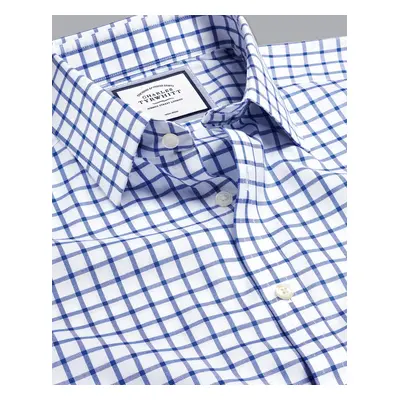 Men's Non-Iron Twill Grid Checkered Cotton Formal Shirt - Cobalt Blue Single Cuff, by Charles Ty