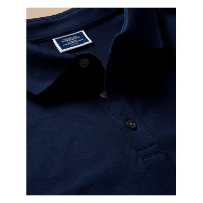 Men's Long Sleeve Pique Cotton Polo - Navy, by Charles Tyrwhitt