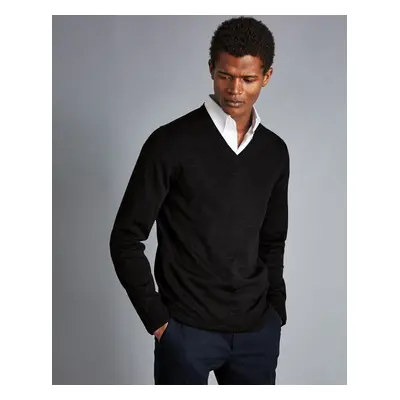 Men's Merino V-Neck Jumper - Charcoal Black Grey, by Charles Tyrwhitt