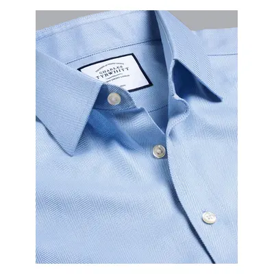 Men's Non-Iron Herringbone Cotton Formal Shirt - Sky Blue Single Cuff, by Charles Tyrwhitt