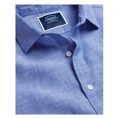 Men's Pure Linen Shirt - Cobalt Blue Single Cuff, by Charles Tyrwhitt