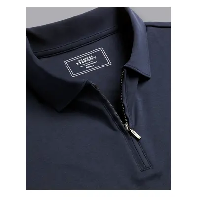 Men's Zip-Neck Jersey Cotton Polo - Navy, by Charles Tyrwhitt