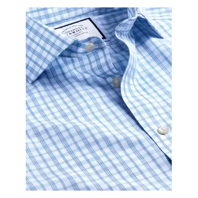 Men's Cutaway Collar Non-Iron Graph Checkered Cotton Formal Shirt - Royal Blue Single Cuff, by C