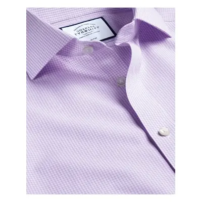 Men's Cutaway Collar Non-Iron Mini Gingham Checkered Cotton Formal Shirt - Mauve Purple Single C