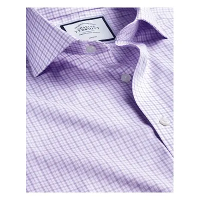 Men's Cutaway Collar Non-Iron Twill Windowpane Checkered Cotton Formal Shirt - Lilac Purple Sing