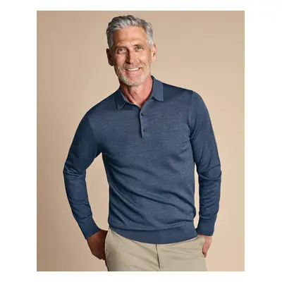 Men's Merino Polo Jumper - Indigo Blue, by Charles Tyrwhitt