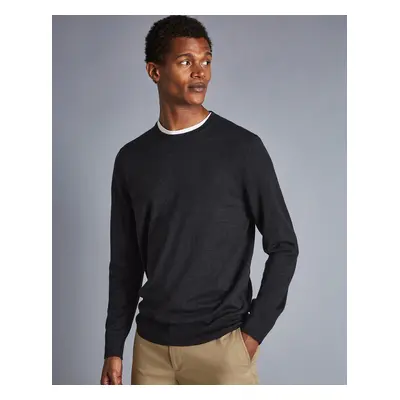 Men's Merino Crew Neck Jumper - Charcoal Black Grey, by Charles Tyrwhitt