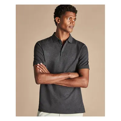 Men's Pique Cotton Polo - Dark Grey Marl, by Charles Tyrwhitt