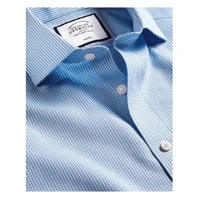 Men's Cutaway Collar Non-Iron Mini Gingham Checkered Cotton Formal Shirt - Cornflower Blue Singl