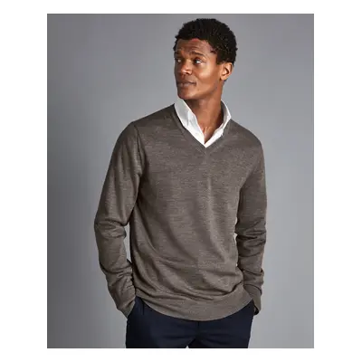 Men's Merino V-Neck Jumper - Mocha Brown, by Charles Tyrwhitt