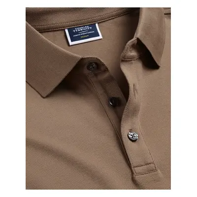 Men's Long Sleeve Pique Cotton Polo - Camel Brown, by Charles Tyrwhitt