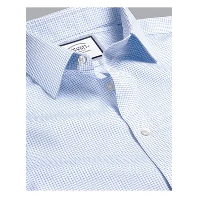 Men's Non-Iron Twill Mini Grid Checkered Cotton Formal Shirt - Cornflower Blue Single Cuff, by C